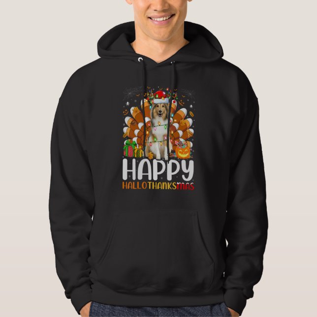 Sudadera Perro Sheltie Halloween Navidad Feliz Hallothank (Anverso)