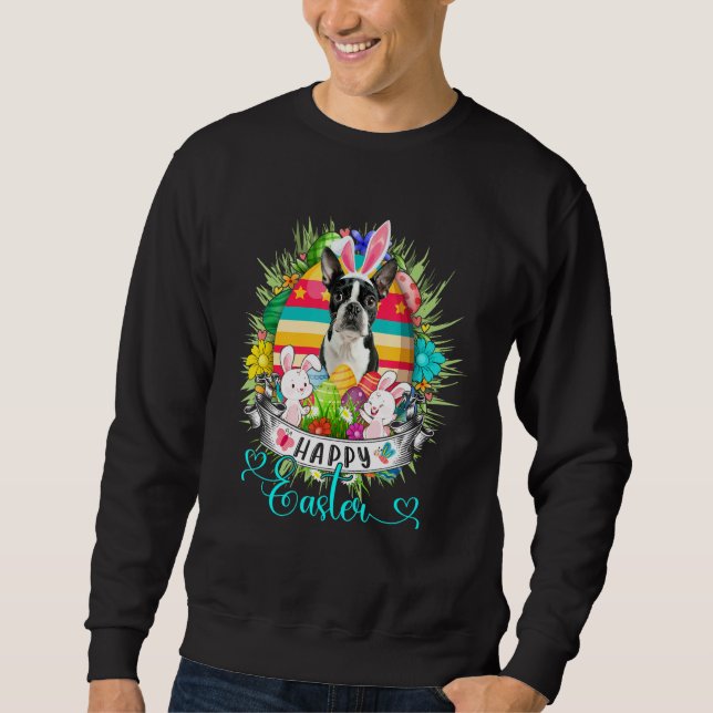 Sudadera Perro Terrier De Boston En Los Cestos De Huevos De (Anverso)