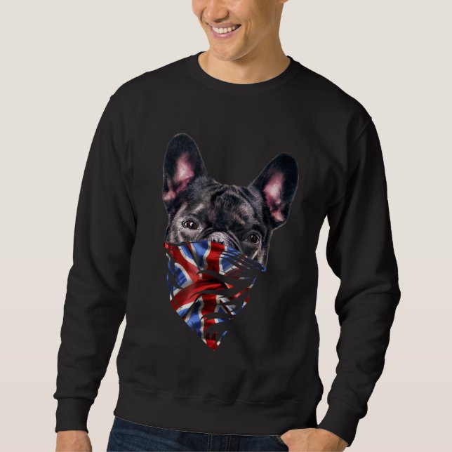 Sudadera Perro toro francés con Unión Jack Bandana Británic (Anverso)