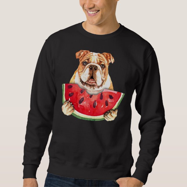 Sudadera Perro y sandía tropical de Bulldog inglés (Anverso)