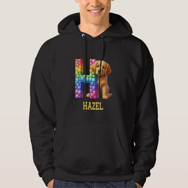 Sudadera Perros Cute Letra Hazel Nombre Perro Arcoiris (Anverso)