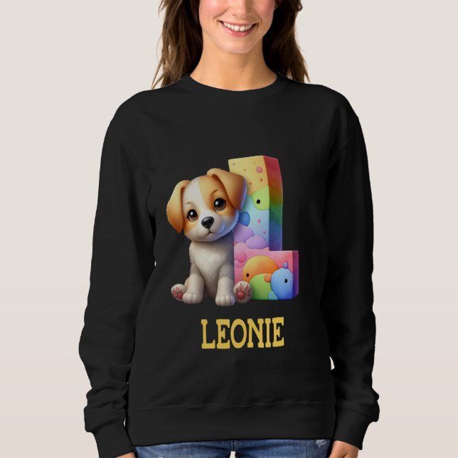 Sudadera Perros Cute Letra Leonie Nombre Perro Arcoiris (Anverso)