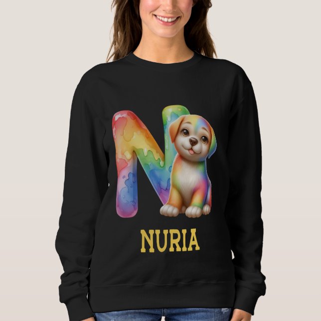 Sudadera Perros Cute Letra Nuria Nombre Perro Arcoiris (Anverso)