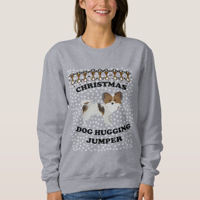 Sudadera Perros Papillon Navidades Perro Hugging (Anverso)