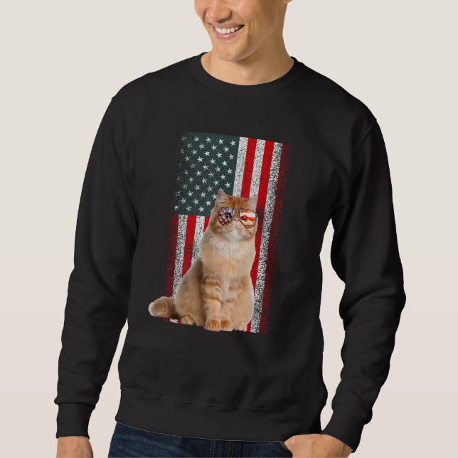 Sudadera Persian Cat  US Flag Sunglasses Independence Day (Anverso)