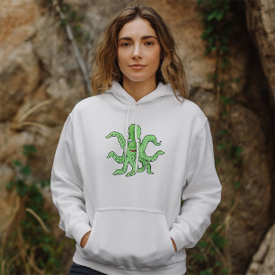 Sudadera Personaje de pulpo verde Monstruo del mar Quirky