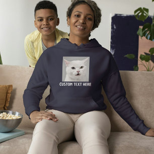Sudadera Personaliza Gato Amante Azul Marino Texto Blanco F