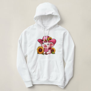 Sudadera Personalizado Adorable Cerdo con Gorra rosa y gira