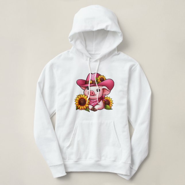 Sudadera Personalizado Adorable Cerdo con Gorra rosa y gira (Diseño del anverso)