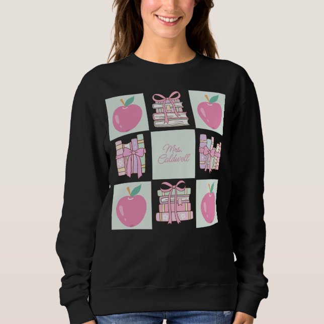 Sudadera Personalizado Coquette Teacher Apple y Libro (Anverso)