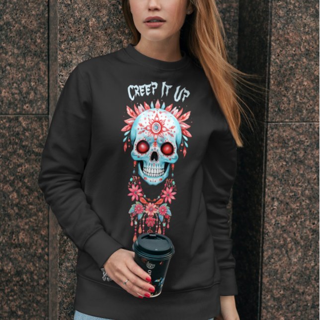 Sudadera Personalizado Cráneo de azúcar rosa azul moderno H (Subido por el creador)