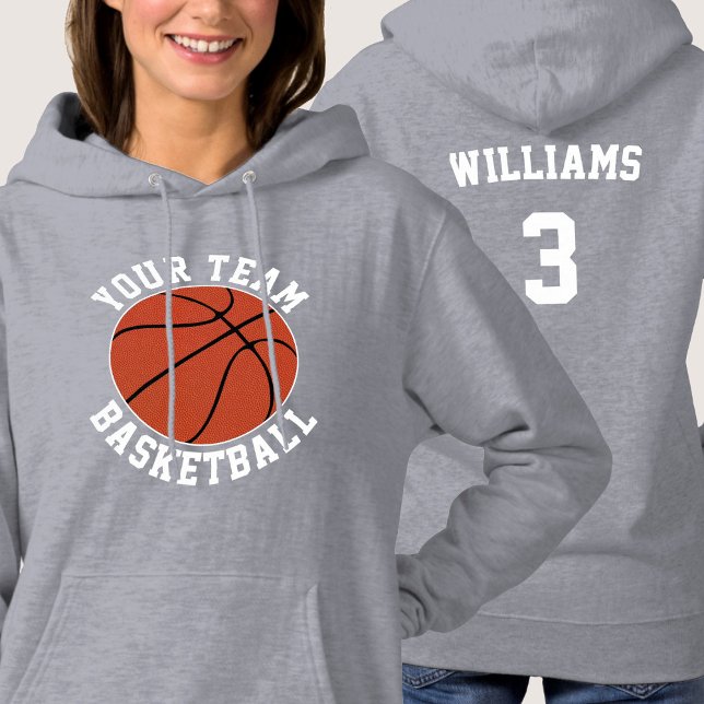 Sudadera Personalizado de baloncesto femenino número equipo (Women's basketball team hoodies with custom team name, player name and player jersey number.)