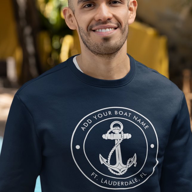 Sudadera Personalizado de la familia Nautical Anchor Nombre (Nautical Anchor Boat Name Navy Blue Mens Sweatshirt)