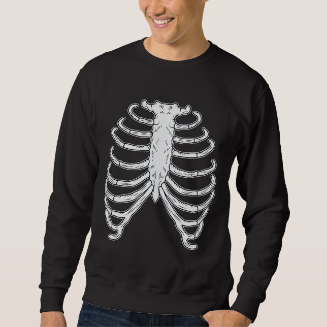 Sudadera Personalizado Rib Cage Bones Halloween Negro Y Bla (Anverso)