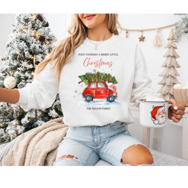 Sudadera Personalizado Vintage Christmas - Red Car with Tre (Subido por el creador)