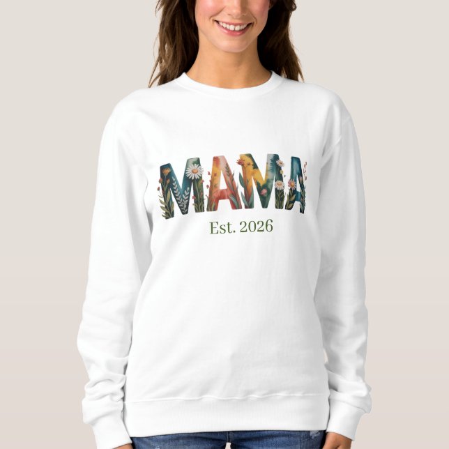 Sudadera Personalized Mama Est Year Floral Mother Gift (Anverso)