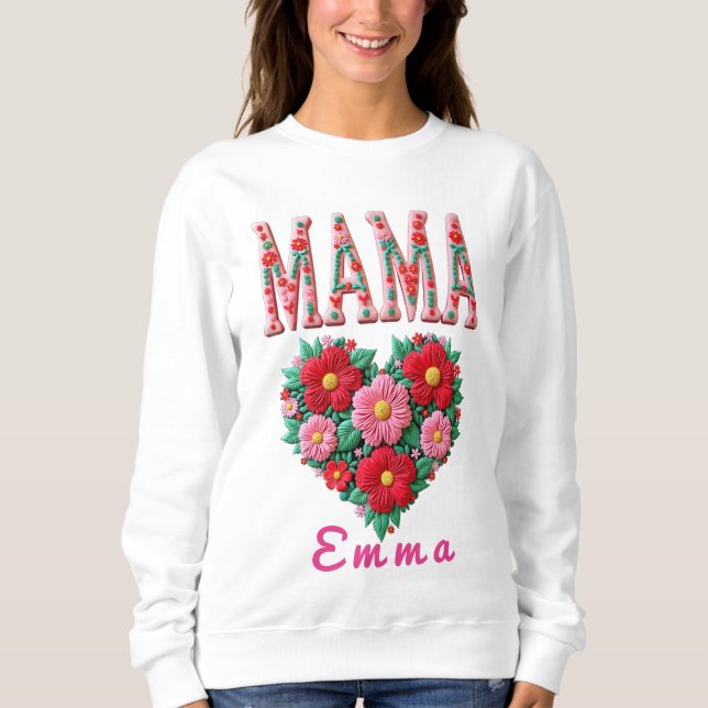 Sudadera Personalized Mama Heart Floral Custom Gift (Anverso)