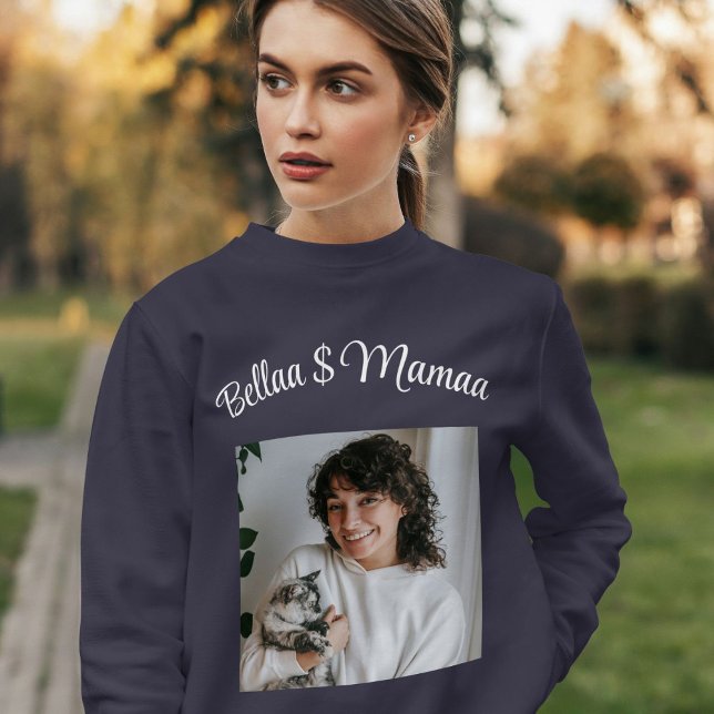 Sudadera Personalized Pet Lover Photo Script Name Cat Mom (Subido por el creador)