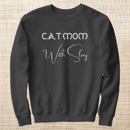Sudadera Personalized Pet Lover White Script Cat Mom Grey