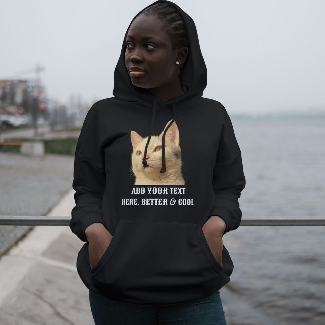 Sudadera Personalized Pet Photo Text Black White Cat Mom (Subido por el creador)