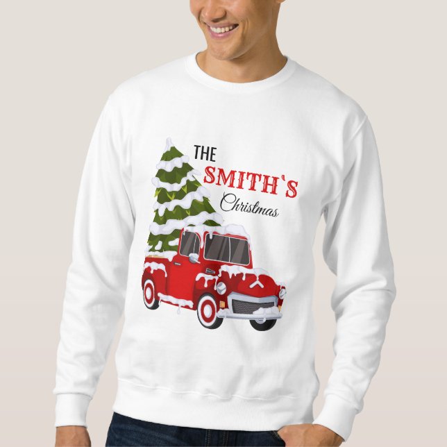 Sudadera Personalized Red Pickup Truck Christmas Family (Anverso)