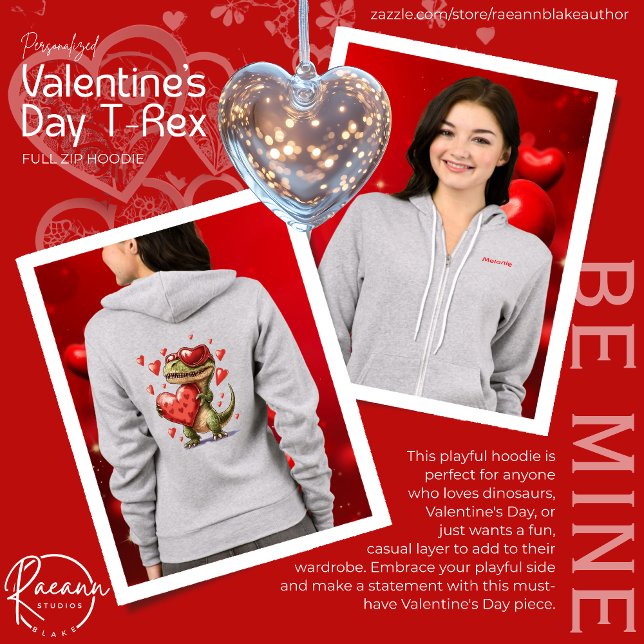 Sudadera Personalized Valentine's Day T-Rex Full-Zip Hoodie (Subido por el creador)