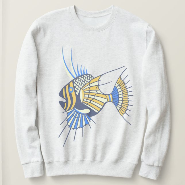 Sudadera Pescado acuático amarillo azul tropical (Anverso del diseño)