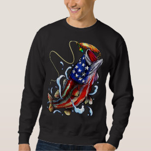 Sudadera Pescado Bass Pescado Bandera Estadounidense Patrió