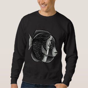 Sudadera Pescado Con Anclajes De Tinta Digital Negra Y Blan