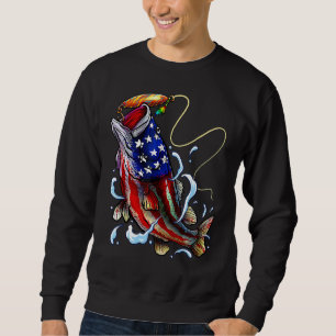 Sudadera Pescado de Bass Pescado Bandera Estadounidense Pad
