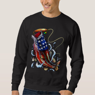 Sudadera Pescado de Bass Pescado Bandera Estadounidense Pad