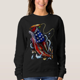 Sudadera Pescado de Bass Pescado Bandera Estadounidense Pad