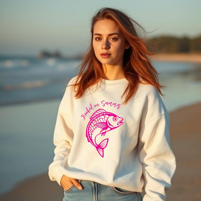Sudadera Pescado enganchado en rosa-verano (Fish Hooked on Summer- Pink)