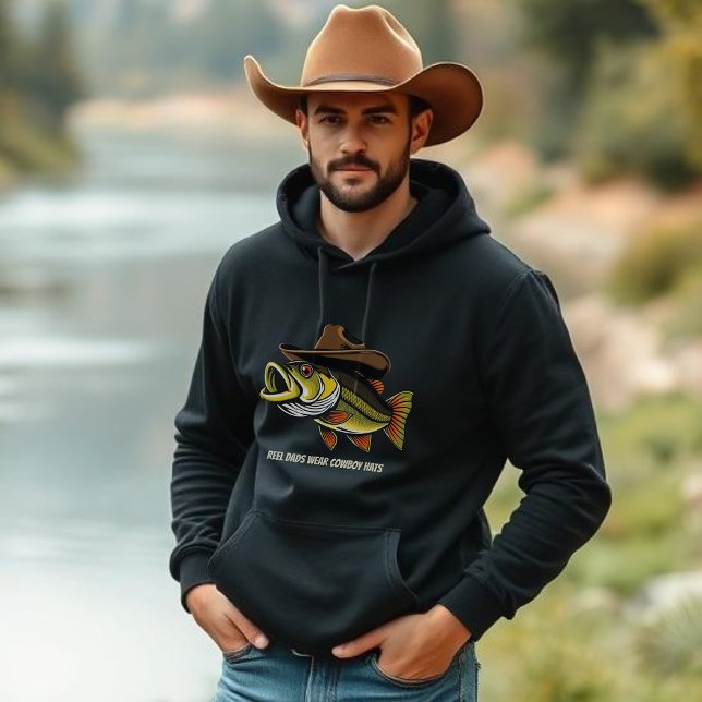 Sudadera Pescado gracioso usando un Gorra de vaquero-papá- (Bass Fish with a Cowboy Hat Funny Hoodie for Fathers Day)