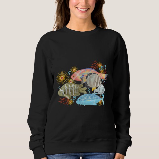 Sudadera Pescado Tropical En Azul Verde azulado (Anverso)