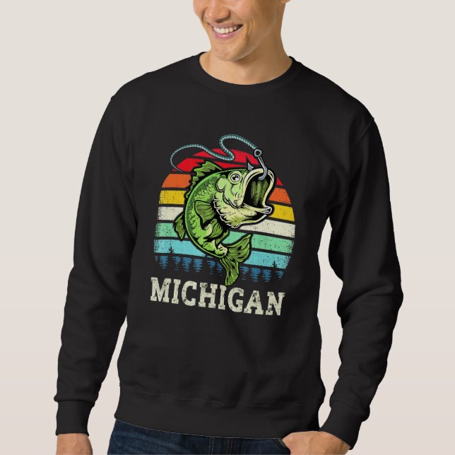 Sudadera Pescado Vintage Retro Michigan Bass (Anverso)