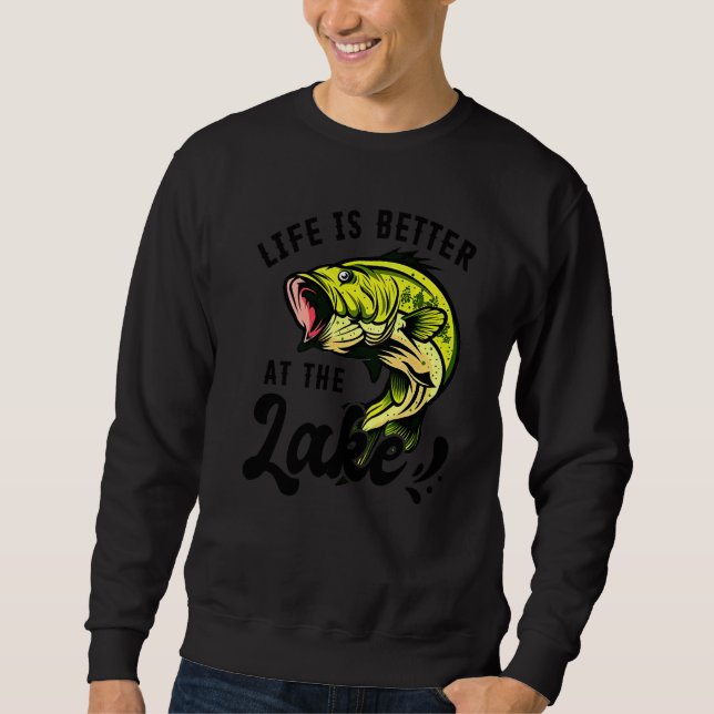 Sudadera Pescando Lubina En El Lago (Anverso)