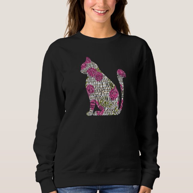 Sudadera Pet  Cat Kitty Word Cloud with Pink Roses (Anverso)