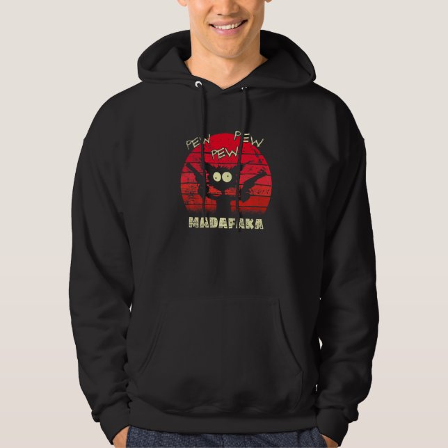 Sudadera Pew Pew Madafaka Cat Crazy Cat Retro Gráfico Peng (Anverso)