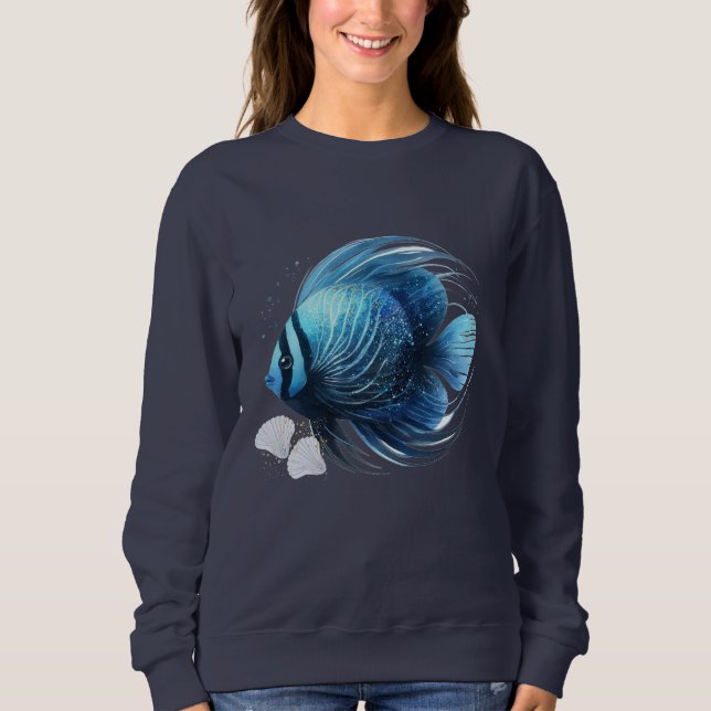 Sudadera Pez Oceánico Dinámico Con Conchas Marinas (Anverso)