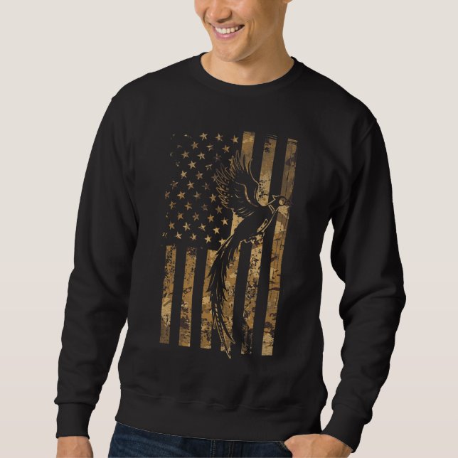 Sudadera Pheasant Bird Hunter American Flag Camouflage Phea (Anverso)