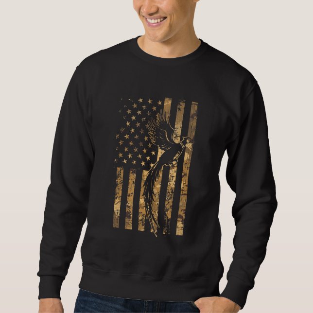 Sudadera Pheasant Bird Hunter American Flag Camouflage Phea (Anverso)