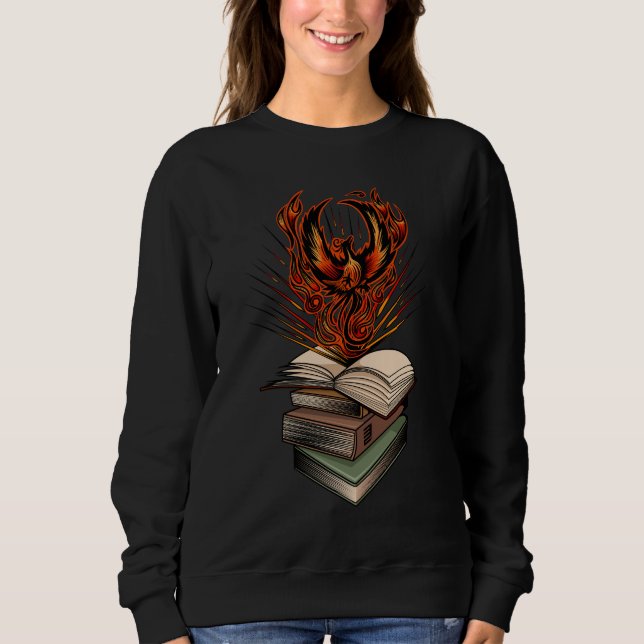 Sudadera Phoenix Rising From Books Flames Fantasy Magical (Anverso)