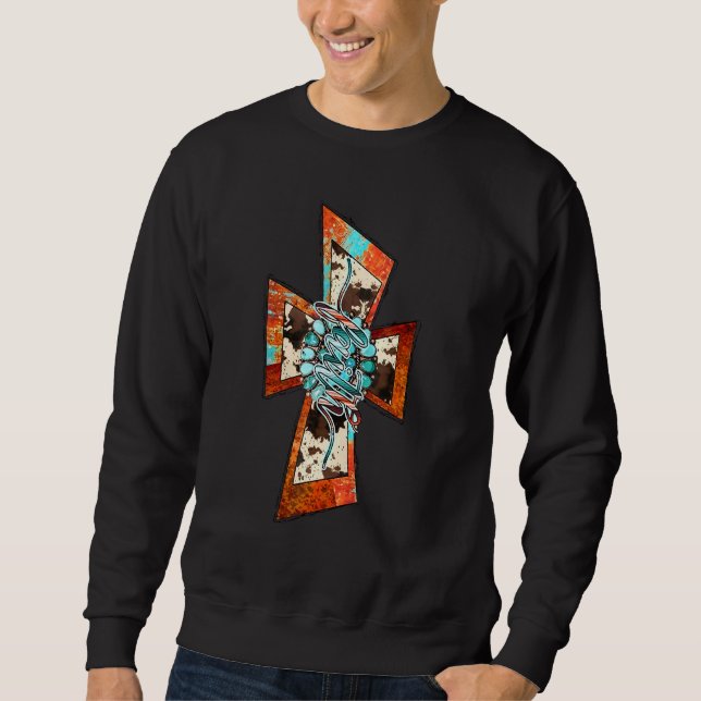 Sudadera Piel de vaca Occidental Cruz Turquesa Jesús Dios C (Anverso)
