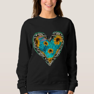 Sudadera Piel de vaca occidental Sunflower Turquoise Heart 