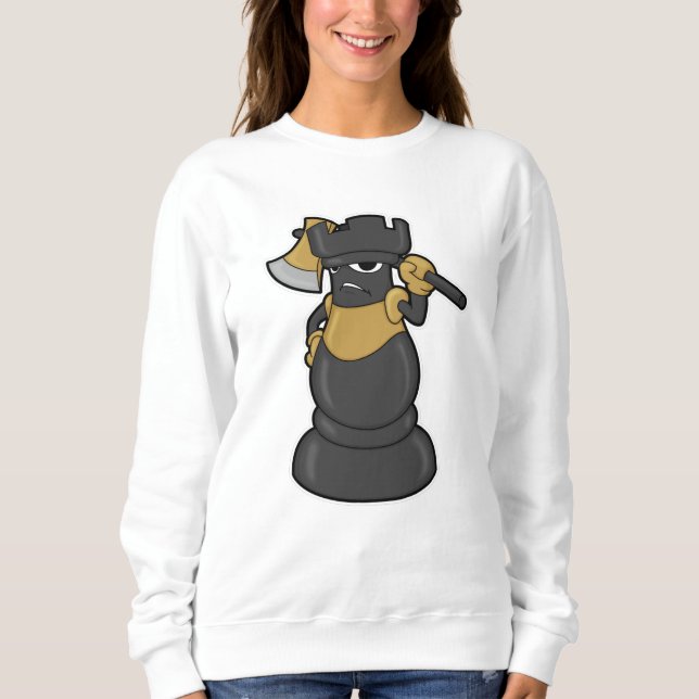 Sudadera Pieza de ajedrez arrollada al ajedrez con hacha (Anverso)