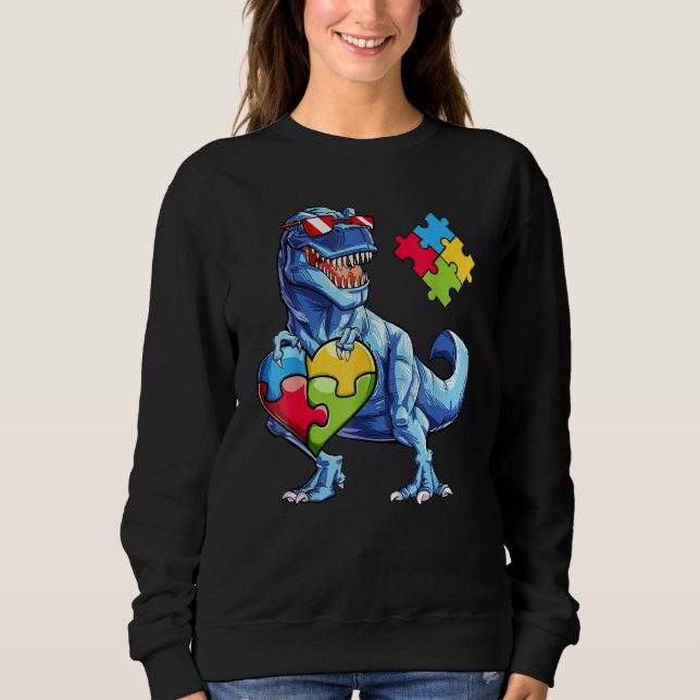 Sudadera Pieza de rompecabezas de dinosaurio Autismo Sensib (Anverso)