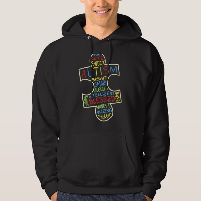 Sudadera Pieza de rompecabezas Typografía Autismo Ayuda par (Anverso)