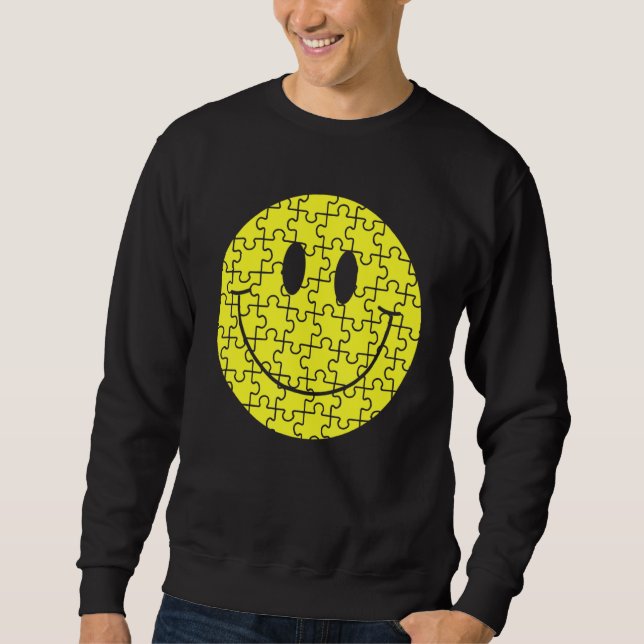 Sudadera Piezas de rompecabezas de cara sonriente feliz ret (Anverso)