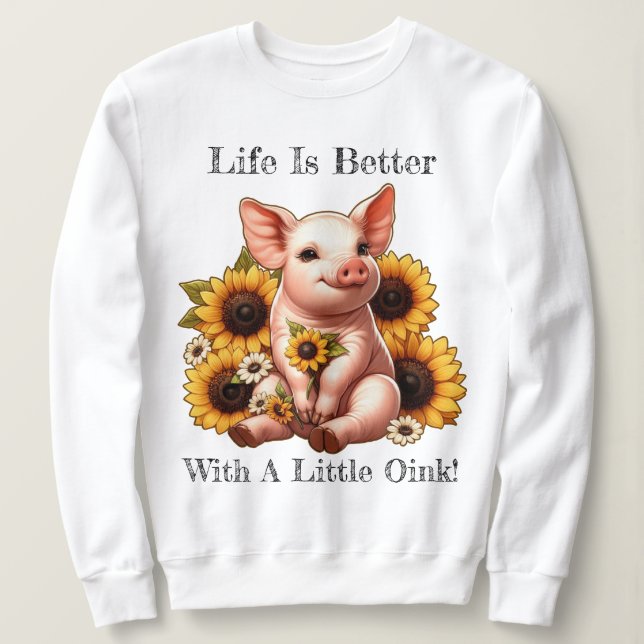 Sudadera Piglet Cute Rodeado de girasoles (Anverso del diseño)